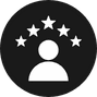 A simple icon featuring a person silhouette under five stars arranged in an arc, all on a black circular background, evokes the excellence you expect from a top Tree Care company in Berks County PA.